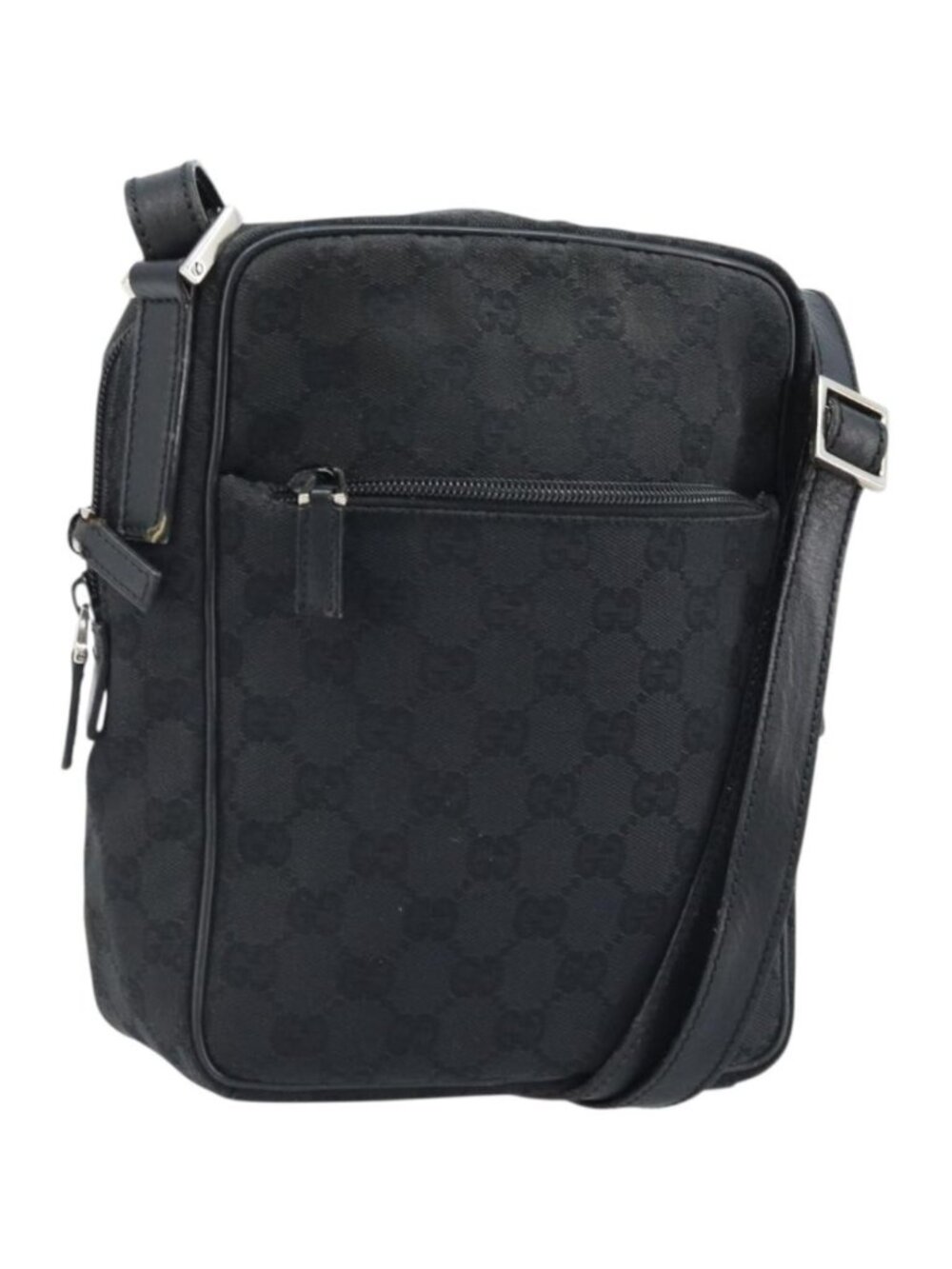 GUCCI GG Canvas Shoulder Bag Black Silver 03136